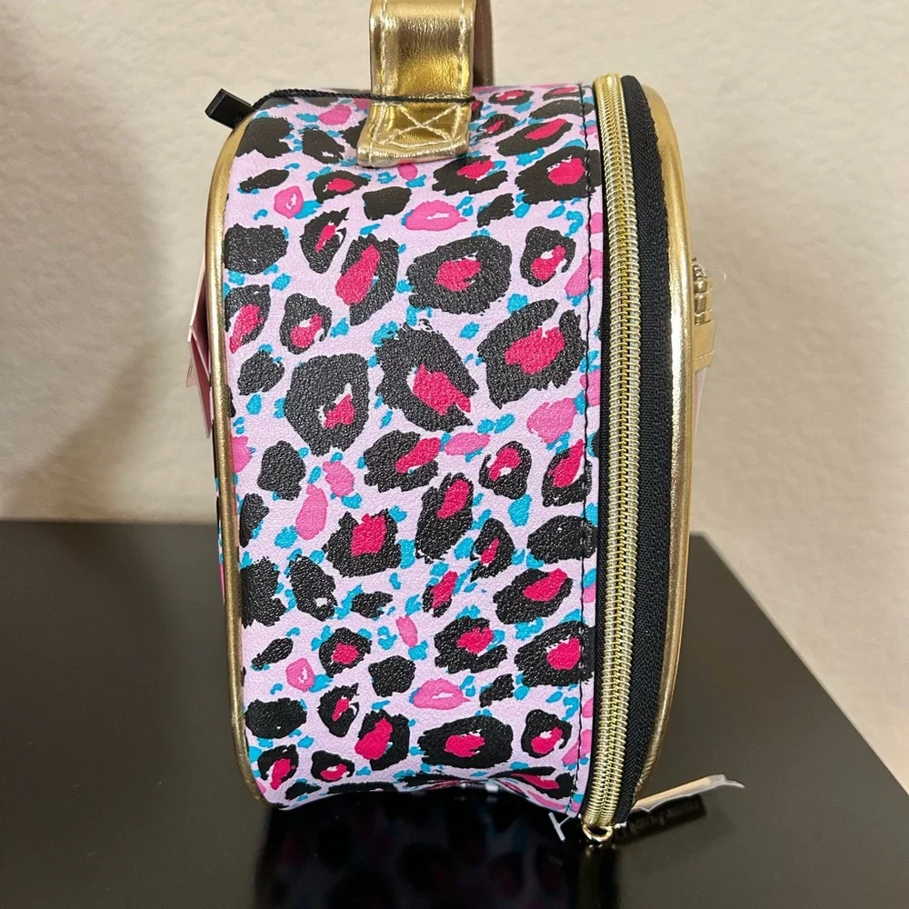 Juicy Couture Pink Leopard Print Cosmetic Case with Gold Trim